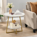 2-Tier Gold Frame White Faux Marble Side Table